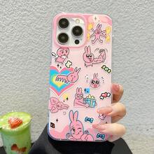 Funda de teléfono con diseño divertido de conejo rosa compatible para iPhone 15 16 Pro Max/14 Pro/11/12 Pro/13 Pro, con función de protección contra caídas