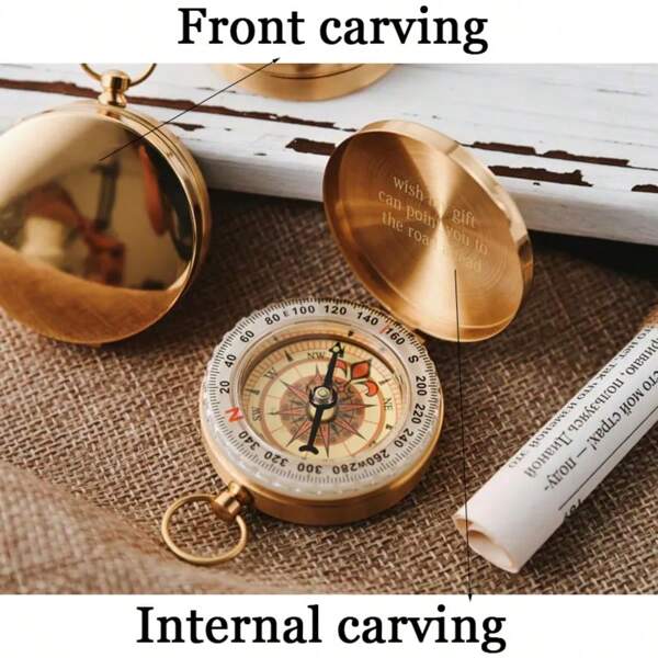 1 Brújula para navegación, reloj de bolsillo con brújula luminiscente vintage, con carcasa de cobre puro, adecuado para acampar/orientación/senderismo. Brújula de cobre grabada a mano personalizada | Trabajo personalizado de regalo de brújula para amigos | Regalo de aniversario, cumpleaños y boda