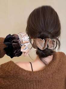 1 Peça/4 Peças Scrunchie de Veludo Sólido e Simples para Mulheres, 4.52 Polegadas/11.5cm, Cores Preto/Branco/Café/Champanhe, Elástico de Cabelo Pregueado Adequado para Uso Diário de Mulheres/Meninas, Trabalho, Escola, Festa, Férias, Presente, Banho, Lavagem do Rosto, Scrunchies, Elásticos de Cabelo