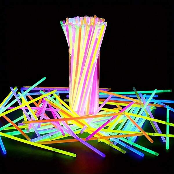 100 piezas de varitas luminosas, accesorios fluorescentes para actuaciones de conciertos de música DIY, pulseras luminosas creativas para Halloween, regalos de fiesta de Navidad, adecuadas para Halloween, Navidad, Pascua, fiesta de fútbol - sin batería requerida, colores brillantes, adecuadas para suministros de fiesta con luz, suministros de fiesta con luz, decoraciones navideñas, embalaje de broma, diseño de agarre fácil