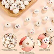 120pcs Wooden Beads With Holes, Big Eyes, Happy Expression, Suitable For Handcrafts, DIY Jewelry And Crafts, Home Decor, Professional Art Supplies, Mother's Day, Father's Day, Teacher's Day Decoration Gifts