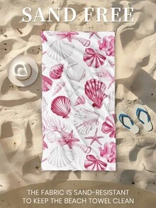 1pc Printed Beach Towel, Pink Conch Pattern Swim Towel, Bath Towel, Fashion Style Beach Towel, Super Absorbent Bath Towel For Bathroom, Swimming, Fitness, Yoga, Soft And Comfortable Microfiber Towel, Lightweight And Portable, Wind And Sun Protection, Sandproof For Summer Travel, Vacation Holiday Bathroom Decor, Recommend Regular Sizes And Larger Sizes, (35*75cm Small Size Towel,150cm Or Above Recommended) - Multicolor - View 5