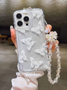 白色蝴蝶图案防震手机保护壳，配时尚手工蝴蝶结挂绳，兼容 17 Pro Max、11、12、13、14、15 Pro Max/13 Pro Max、XR、XS、16、A54 5G、A52、A14、A15、A12、S22、S21、S24、S25、S25 Ultra、S21 Ultra、A55 5G、A71 4G、A34 5G、A22、A13 4G、A05S等型号，春季礼物，国际版，非国内版。 - 白色 - 查看 5