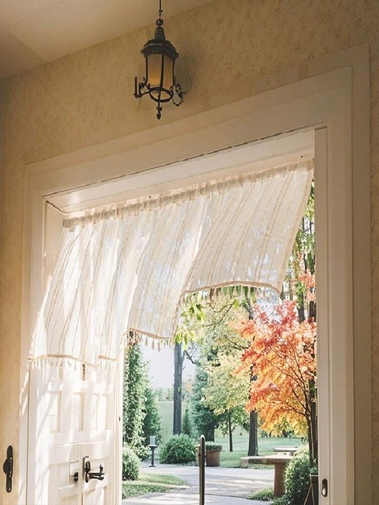 Tende Trasparenti In Lino Grigio Chiaro Con Motivo Floreale – Stile Bohémien, 213 Cm, Set 2 Pannelli Con Occhielli - 2