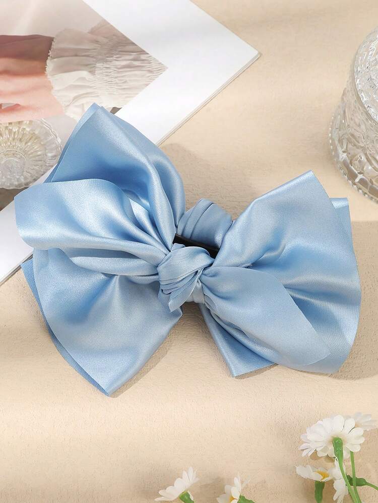 1pc French Satin Bow Design Hair Clip, Elegant Butterfly Hair Accessory, Princess Style Barrette, Birthday Decor - Multicolor - View 9