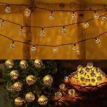 Solar Moroccan Ball String Lights, Outdoor String Lights With 8 Modes, Decorative String Lights For Patio Grass And Terrace