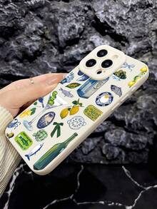 1个白色柠檬酒瓶和咸鱼图案防震TPU手机壳，兼容 16 15 14 13 12 11 Pro Max，防水防摔防刮。 - 彩色 - 查看 3