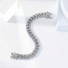 2pcs Men's Fashionable Hip-Hop Cuban Link Rhinestone Bracelets