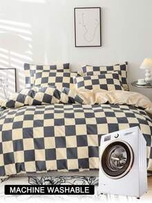 3pcs Checkerboard Pattern Duvet Cover Set (1 Duvet Cover And 2 Pillow Shams), Soft And Skin-Friendly, Suitable For All Seasons - Multicolor - View 10