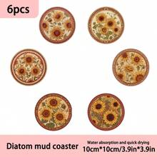 1套/4件/6件：向日葵图案硅藻泥杯垫，花朵咖啡杯垫，家居和餐厅多场合装饰，日常礼品，餐桌装饰，日常装饰，主题派对装饰