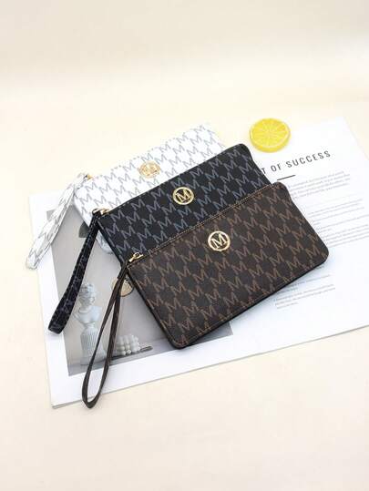 محفظة هاتف حقيبة نسائية بعنوان مطبوع مزودة بسحاب وفتحة بطاقات من مادة البولي يوريثان طويلة أنيقة رسمية