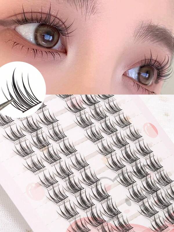 60 piezas de pestañas postizas de estilo anime de 12-14 mm con aspecto natural, forma de C, suaves y con diseño cruzado, apropiadas para principiantes