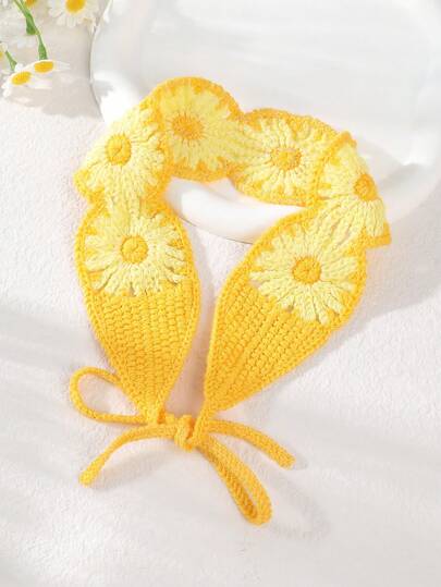 1pc Daisy Flower Hollow Out Knitted Headband, Fashion Contrast Color Suitable For Daily Wear Hair Accessories Fashion Head Wrap, School Stuff, College, Headbands Autumn Accessories Beach Accessories For Women Fall Winter Hair Band For Vacation Outfits Woman Elegant Scarf Women Bandana Soft Headwrap