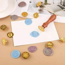 [10pcs Golden Wax Seal Stamp Set] 10pcs Golden Wax Seal Stamp Set With Wooden Handle, Metal Seal Wax Stamp Kit With Various Patterns For Letter, Greeting Card, And Gift Decoration