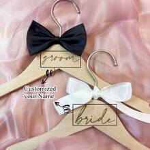 2pcs/Set Wooden Wedding Clothes Hangers, Customized Wedding Dress Hanger, Suit And Garment Hangers, Bride And Groom Hangers, Ideal For Wedding Gowns And Tuxedos, Wedding Accessories, Engraved,Stainless,Colorful,Cute,Adorable,Funny,Kawaii,Y2K,Stylish,Unisex,Casual,Custom,Personalized,Unique,Customized,Ideal Gifts For Him,Ideal Gifts For Her,Her,Boyfriend,Girlfriend,Family,Friends,Vacay Vibes - Multicolor - View 1