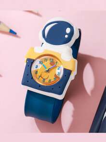 1pc Casual & Cute Cartoon 3D Rocket & Astronaut Print Quartz Watch, Suitable For Birthday, Back To School, Summer Vacation, Halloween Gift - Navy Blue - View 3