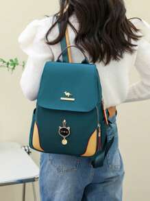 1pc Vintage Classic Large Capacity Double Zipper Women's Backpack In PU Material, With Adorable Pendant, Suitable For Commuting, Shopping, Travel, Available In Burgundy Red, Black Or Navy Blue, Perfect For Back To School, Travel, And Mother's Day Gift