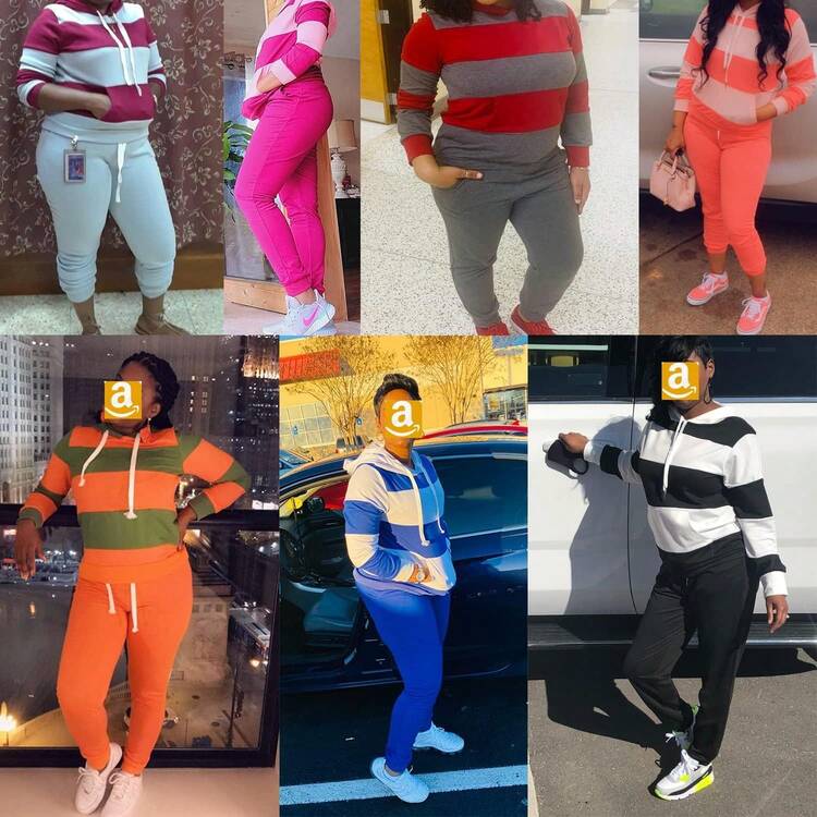 Womens 2 Piece Tracksuit Long Sleeve Warm Up Outfit Patchwork Pants Set, Fashionable Athletic Wear - 灰黑色 - 查看 4