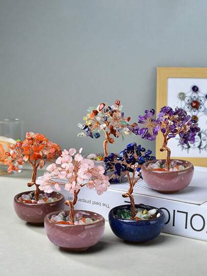 1pc Crystal Tree Decoration, Christmas Tabletop Decor Gift, Home Decor, Desk Ornament, Party Favor, Bedroom Decor, Office Decor, Room Decoration, House Decoration, Desk Accessory, Tabletop Decor, Excellent Teacher Gift, Office Desk Supplies, Pink Decor, Crystal Trinket, Wedding Supplies