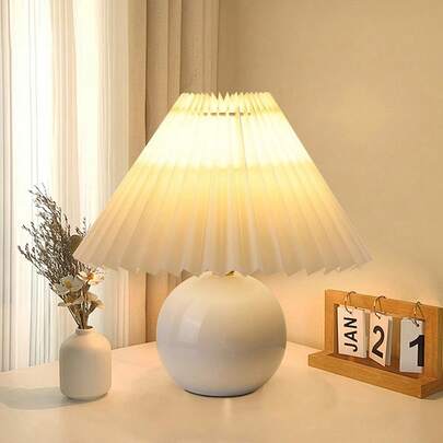 1 件 LED 暖光护眼 USB 供电夜灯，北欧陶瓷褶皱复古台灯，适合床头、卧室装饰的舒适氛围灯