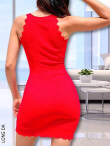 Vestido elegante-casual, entallado y sin mangas, adecuado para cualquier ocasión. ¡Disfruta de la comodidad sin perder el estilo!    - Rojo - Ver 2