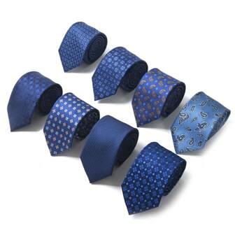 1pc Blue Paisley Diamond Plaid Pattern Polyester Casual Business Street Necktie, Seasonal Men Necktie