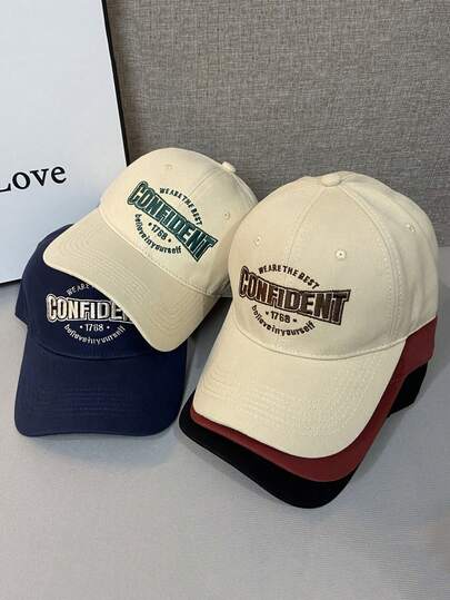 1顶男女通用纯色休闲字母刺绣棒球帽，涤纶材质，多功能可调节后扣帽，适合户外活动和日常佩戴