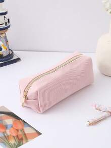 1 pièce Étui à crayons rétro de couleur unie, boîte de papeterie simple en option multicolore, design créatif grande capacité, accessoires d'étude, sac de rangement, fournitures scolaires et de bureau, nécessités pour la rentrée scolaire - Multicolore - Voir 19