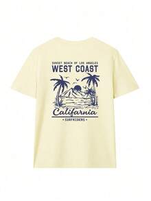 Summer Tops Mother's DayWomen's New Summer Casual Round Neck Short Sleeve T-Shirt, Simple Versatile Palm Tree Slogan Print, Suitable For Daily Wear. Graphic Tee, Women's T-Shirt Top Vacation.Loose And Comfortablesummer Clothes Easter - 黃色 - 查看 4