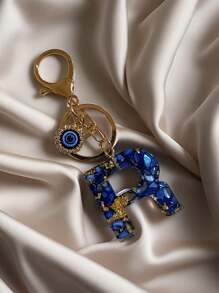 1 PC Bohemian Style Evil Eye Resin A-Z Initials Keychain, Rectangular Initials Decorative Accessories, Lobster Clasp, Mountaineering Buckle, Unisex Fashion Simple Accessories, Wallet, Backpack, Car Pendant Keychain, Suitable For Daily Travel, Holiday Gifts For Friends Or Yourself, Family, Birthday Gifts, Ramadan Gifts School Car Accessories Cute Goth Y2k