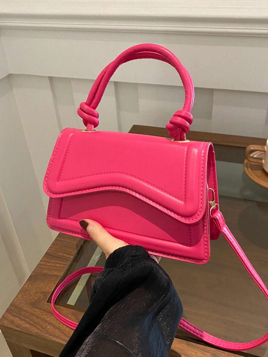 别致休闲手提包，复古时尚腋下包，纯色单肩托特包，通勤包，2024秋季新品 - 玫紅色 - 查看 1