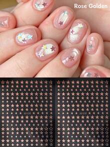 闪亮激光金属银色星星烫金美甲贴纸金色黑白玫瑰金五角星天空指甲贴花自粘 Y2K 指甲饰物美甲装饰 DIY 美甲用品