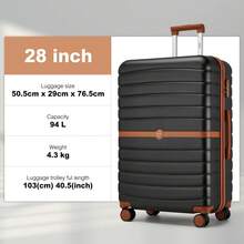 Cabin Size Suitcase 20/24/28 Inch Carry On & Check In Spinner ABS+PC Suitcase With Lock & Wheels, Small Medium Large For Travel Holiday Family Women Men Students University, 3 Piece Luggage Set Option - 黑色 - 查看 9