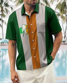 Hawaiian Bowling Shirts For Men Short Sleeve Printed Regular Fit Summer Beach Casual Button Down Aloha Shirtshalloween - Cỏ ba lá Ireland Thánh Patrick - Xem 3