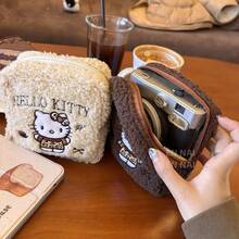 Sanrio No.1 Sanrio Hello Kitty Muster Make-up Tasche, Kastanienbraune Stickerei, zwei Erscheinungsformen, modische multifunktionale Reise-Aufbewahrungstasche - geeignet zum Aufbewahren von Toilettenartikeln, Damenbinden und Kosmetika, ein Muss für die Reise