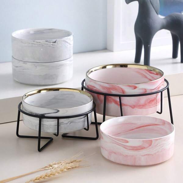 1 pieza Bol de cerámica para mascotas, plato para gato con diseño ergonómico, base antideslizante, fácil de limpiar, material grueso, adecuado para mascotas