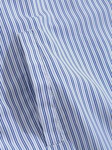 Men's Striped Zip-Up Shirt Jacket, Casual Design Loose Fit Spring Outwear, Korean Style For Commuting And Outdoor Wear, Fall - Blue - View 6