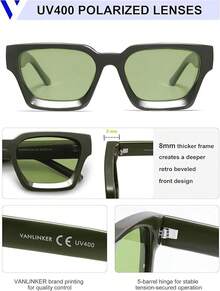 Thick Square  Retro Chunky Rectangle  Protection - C2.23-polarized Green Lens/Green Frame - View 8