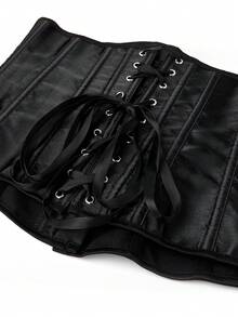 Women Lace-Up Waist Cincher Corset Vest - Black - View 5