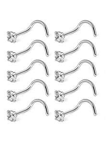 10pcs/Set Fashionable Stainless Steel Nose Rings, Rhinestone Nose Studs & Earrings, Suitable For Daily Wear By Both Men And Women