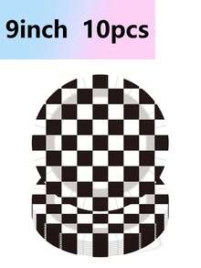 10pcs Racing Car Theme Black And White Grid Theme Party Paper Plate Set Disposable Birthday Paper Plate Cups Paper Towels Birthday Party Supplies Camping Camping Tea Party Banquet Wedding Supplies - Multicolor - View 3