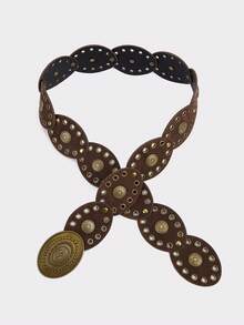 1 szt. Pasek damski w stylu western cowgirl w stylu boho, pasek boho, pas w stylu western, gotycki aksamitny pas w talii z patchworkiem, modny dodatek damski, jesienno-zimowy pasek w kolorze kawy z brązową, retro, kwiatową klamrą, owalny, dodatek do sukienki, odpowiedni na imprezę, plażę, festiwal muzyczny