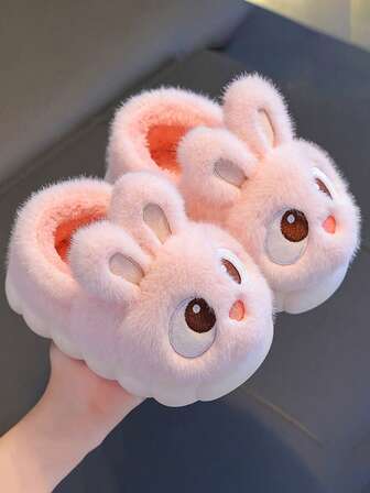 1 Pair New Autumn/Winter Cartoon Cute Rabbit Ear Design Anti-Slip Thick Sole Indoor Slippers, Children & Parent-Child, Great For Children's Birthday, Christmas Gift