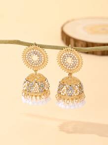 Elegant Traditional Earrings, Gorgeous Bollywood Style Rhinestone Birdcage Pendant With Bead Pendant Colorful Earrings Suitable For Women's Daily Or Party Wear, Festivals , Wedding Accessories, Jewelry Gifts