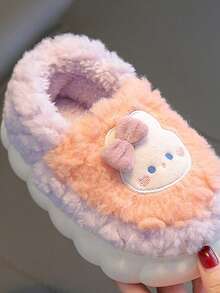 1 par de zapatillas de interior con estampado de animales de dibujos animados para niños, con forro cálido, para niños y niñas, zapatillas de casa para otoño/invierno, antideslizantes, aptas para uso en casa y exterior - Morado - Ver 5