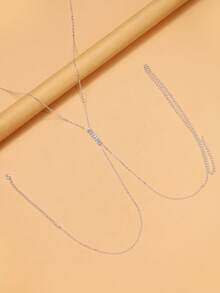 1 件银色性感时尚水钻 X 型胸链比基尼文胸配饰身体首饰，夏季海滩度假 - 銀色 - 查看 6