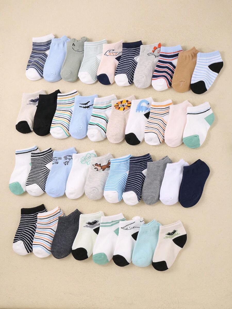 22双装，男婴及幼儿袜子，印有可爱的卡通动物图案——恐龙、青蛙、松鼠。趣味独特图案，亲肤柔软。百搭短袜，适合日常穿着、节日送礼或旅行。颜色和款式随机发货 - 彩色 - 查看 1