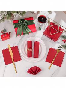 5x5英寸红色鸡尾酒餐巾纸，一次性饮料甜点餐巾纸，适用于圣诞节、生日、婚礼和其他节日 - 紅色 - 查看 5