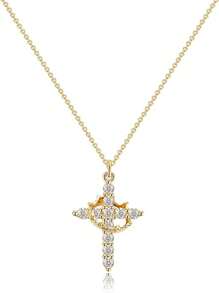 1pc Rhinestone Decorated Rotatable Cross Pendant Necklace, Luxury Choker Necklace