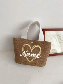 1pc Customizable Bohemian Style Large Woven Tote Bag, Customize Roomy Black White Handbag For Beach, Camping Outdoors, Fabric With Magnetic Closure, Ideal For Women's Adventure, Beach Bag, For Commuting, School And Shopping, Convenient For Outdoor Use, Teacher Gift, Perfect Choice For Vacation And Festival, Thanksgiving Gifts, Best Teacher, Middle School Students, High School Senior High School Students, College Students, University Students, Freshman, Sophomore, Underclassmen